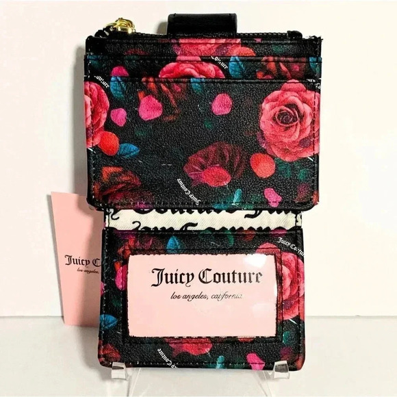 Juicy Couture Black Floral Card Case Tab Wallet - Picture 7 of 8